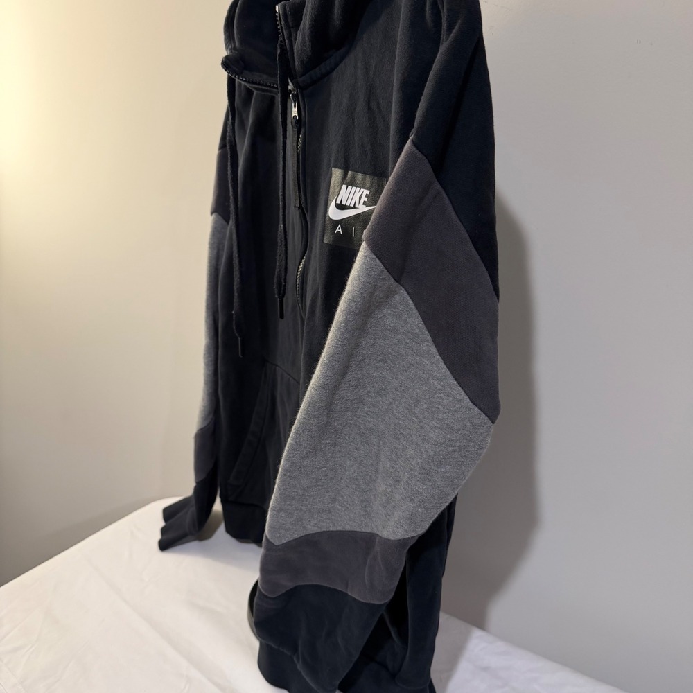 Nike Air Mens Full Zip Hoodie Black Grey Colorblock Fleece Jacket Medium - Picture 6 of 10